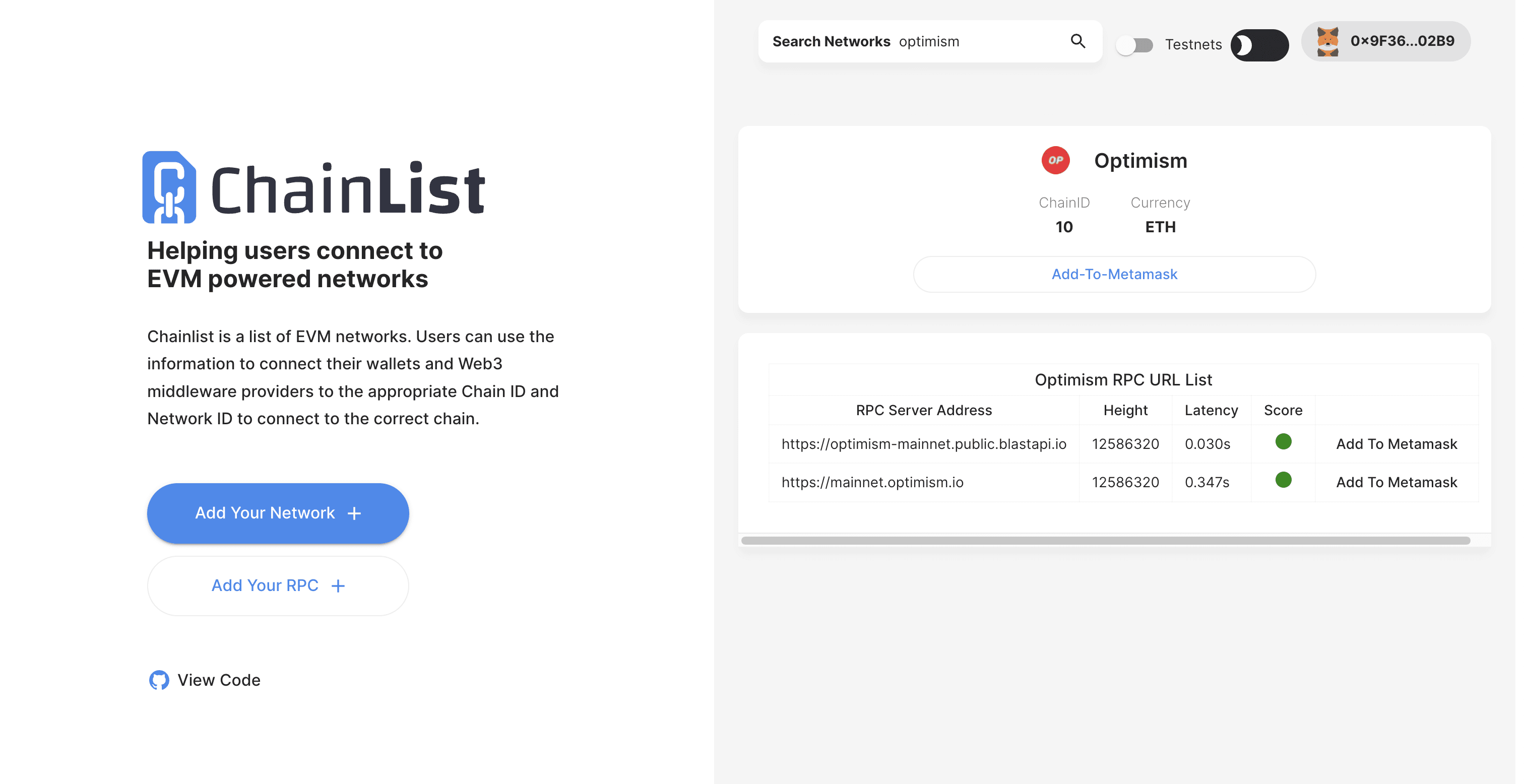 https://chainlist.org/chain/10